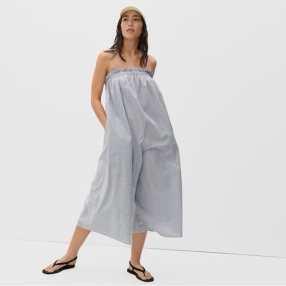 Everlane The Flowy Gingham Strappy Wide-Leg Jumpsuit - Blue & White, Sm - Picture 1 of 8
